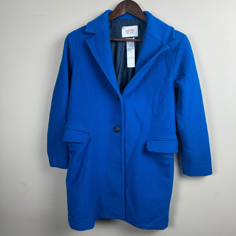 Sister Paul & Joe Wool Cashmere Coat Womens 36 Blue Longline Made in France
